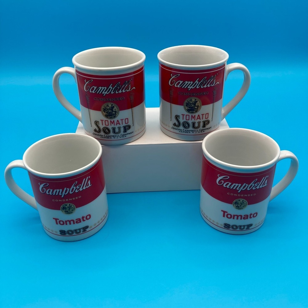 Set of 4 Vintage Campbell's Soup 125th Anniversary Mugs - 2 Designs - Tomato
